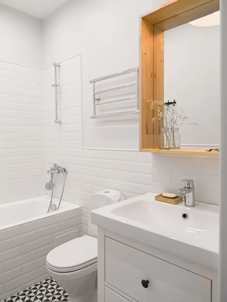 Дизайн ванной 3 кв м в белом цвете - фото