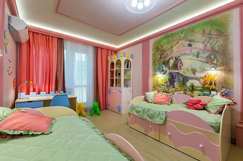 Дизайн детской комнаты для двух девочек - Отделка стен