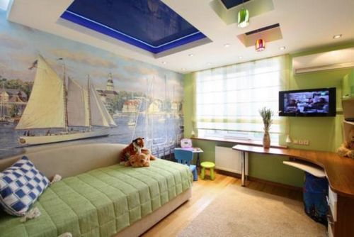 Дизайн потолка в детской комнате - варианты оформления, фото, из каких материал выполнять