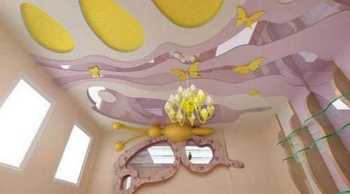 Дизайн потолка в детской комнате - варианты оформления, фото, из каких материал выполнять