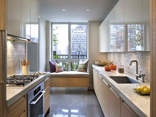 Дизайн узкой кухни фото: кухни для узкой кухни, планировка интерьера маленькой кухни, мебель угловой кухни, видео