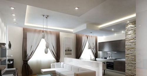 Двухуровневый потолок в кухне гостиной - особенности и варианты материалов