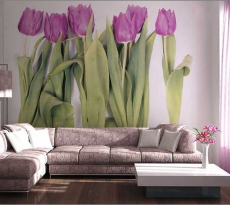 Фото фотообоев в интерьере гостиной: цветы, пейзажи