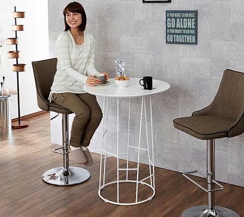 Круглые столы на одной ножке: высокий барный стол, маленькая белая мебель на хромированной ножке, 100 см