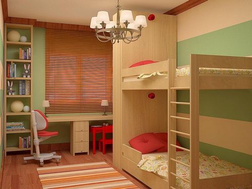 Планировка детской комнаты для 2 детей: дизайн длинной, как расставить мебель в прямоугольной комнате, шкафы вокруг окна фото, как обставить узкую