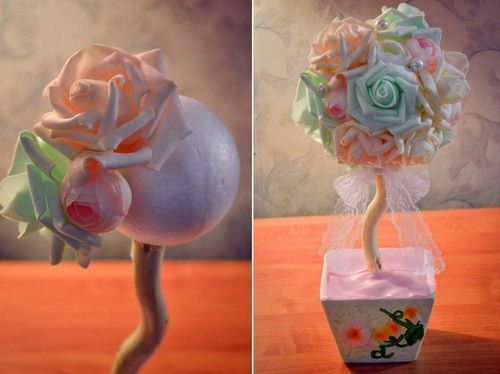 Топиарий из фоамирана: мастер класс из роз, фото из цветов, как сделать своими руками, новогодний топиарий, денежное дерево, видео