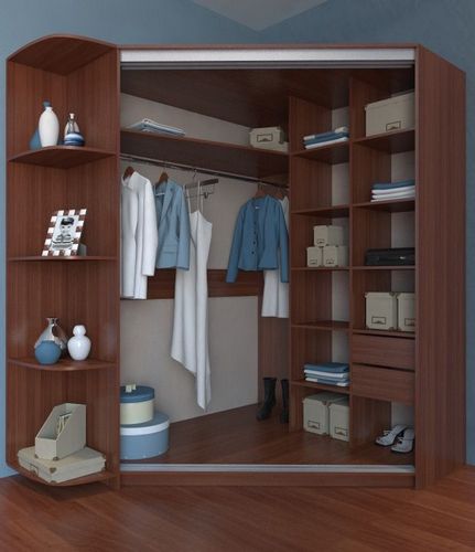 Угловой шкаф-купе в спальню (77 фото): радиусный и полукруглый, наполнение внутри