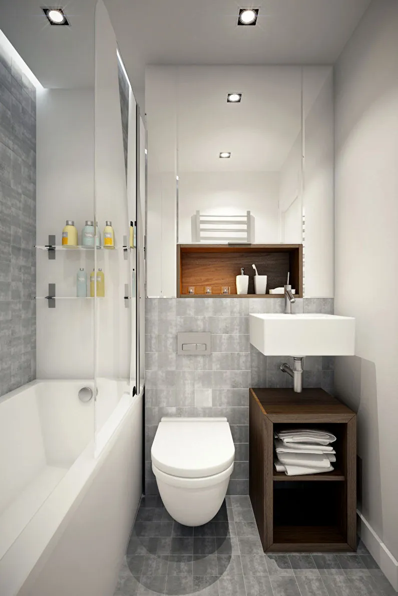 Дизайн ванной комнаты 3 кв м в серых тонах - фото