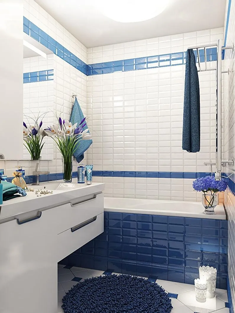 Дизайн ванной 3 кв м в синем цвете - фото