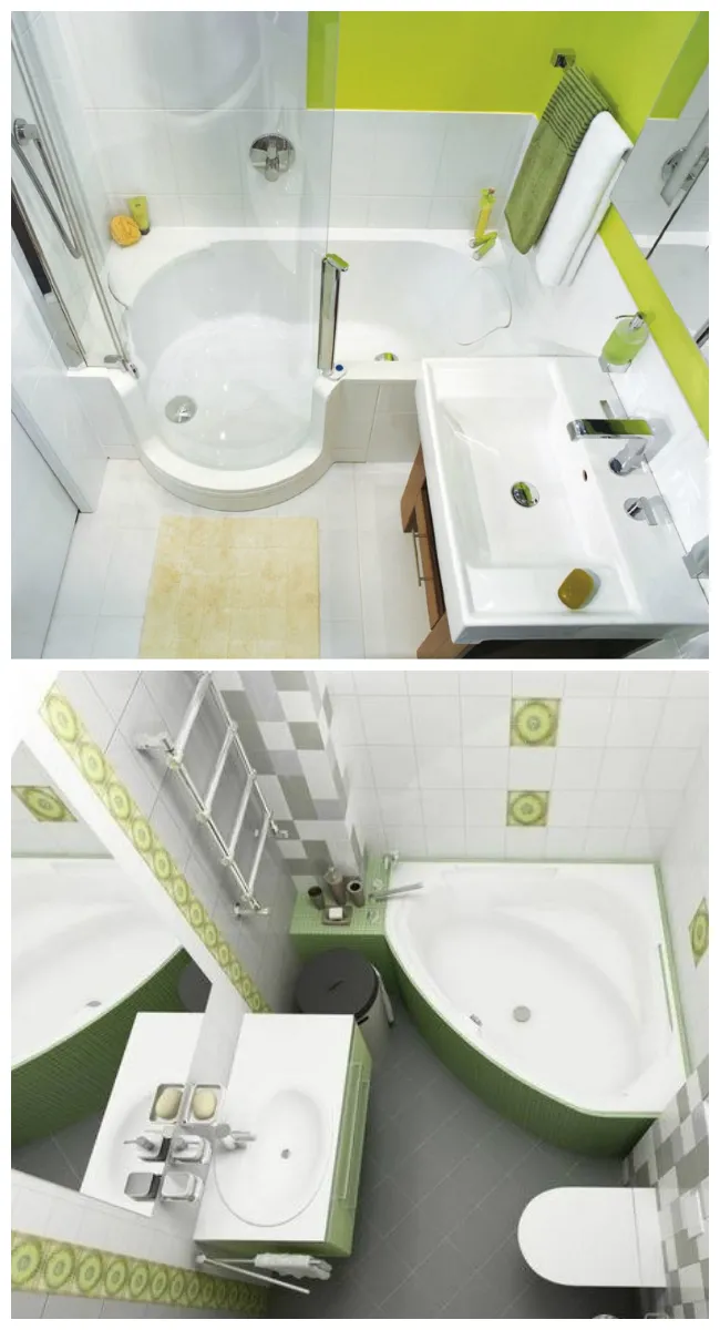 Интерьер маленькой ванной комнаты с туалетом составляет 3 кв.м и 4 кв.м.