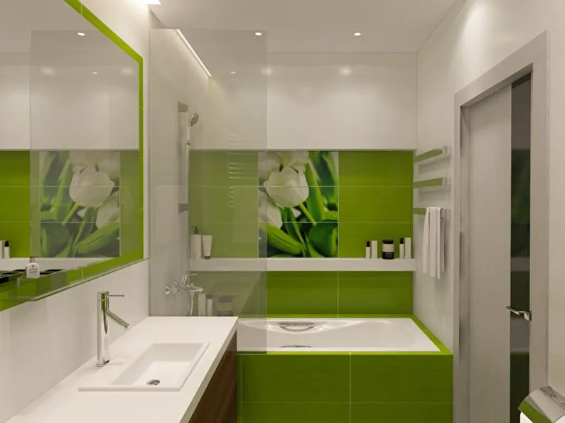 Дизайн ванной 3 кв м в зеленых тонах - фото