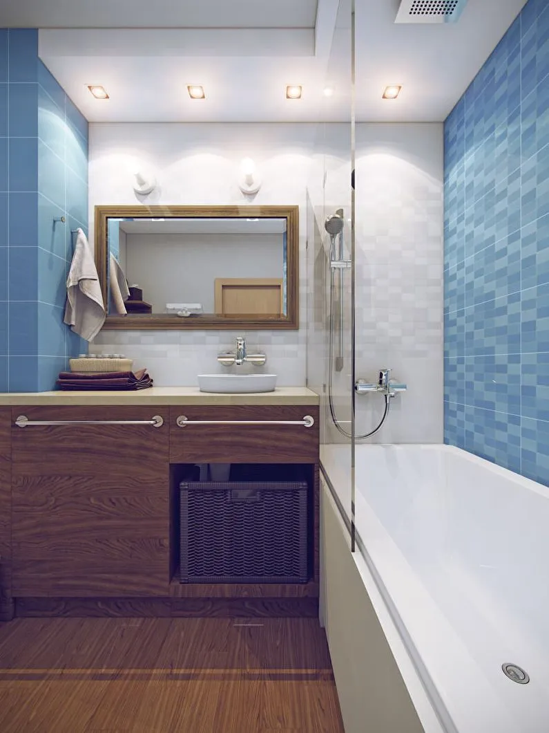 Дизайн ванной 3 кв м в синем цвете - фото