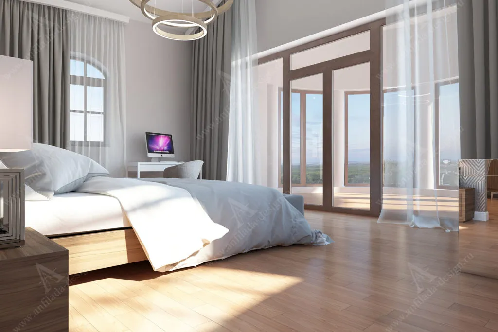 Современный дизайн спальни мансарды