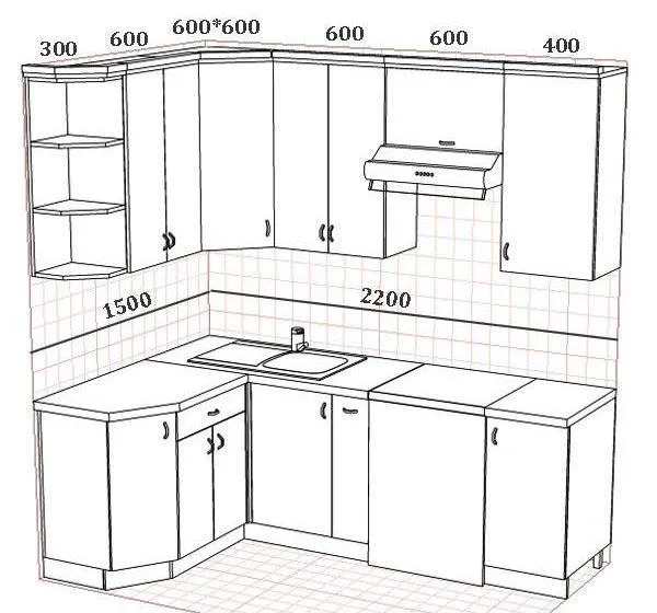 схема кухонного гарнитура с размерами фото